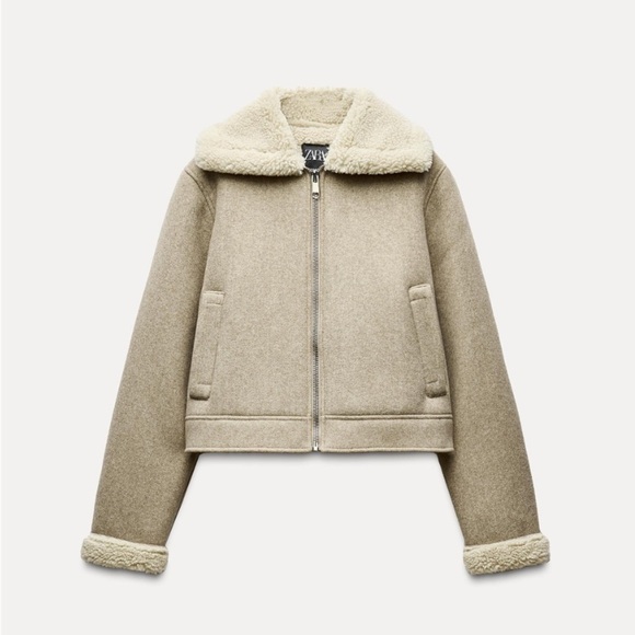 Zara Contrast Faux Shearling Aviator Combined Jacket Size M. NWOT - Picture 1 of 6